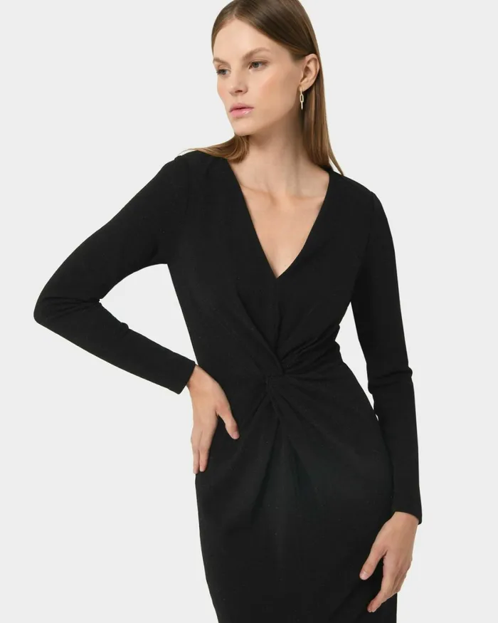 Forcast Giada Twist Knit Glitter Dress Greenblack Women Midi Dresses