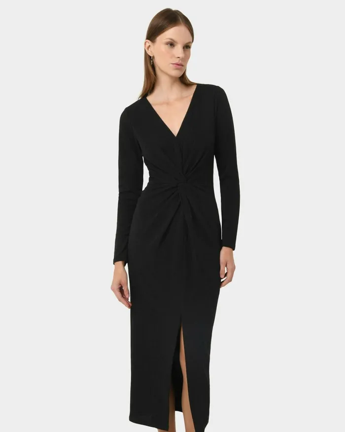 Forcast Giada Twist Knit Glitter Dress Greenblack Women Midi Dresses