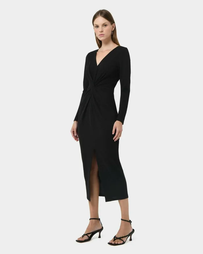 Forcast Giada Twist Knit Glitter Dress Greenblack Women Midi Dresses