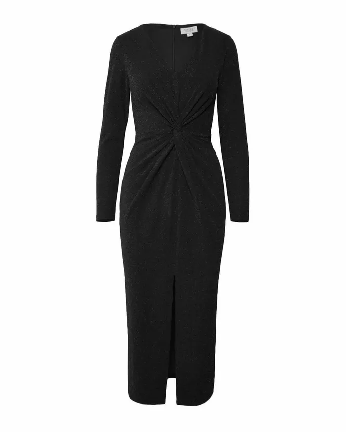 Forcast Giada Twist Knit Glitter Dress Greenblack Women Midi Dresses