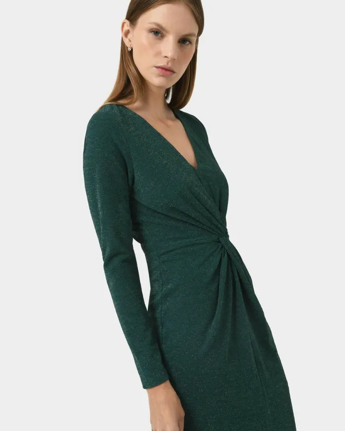 Forcast Giada Twist Knit Glitter Dress Greenblack Women Midi Dresses