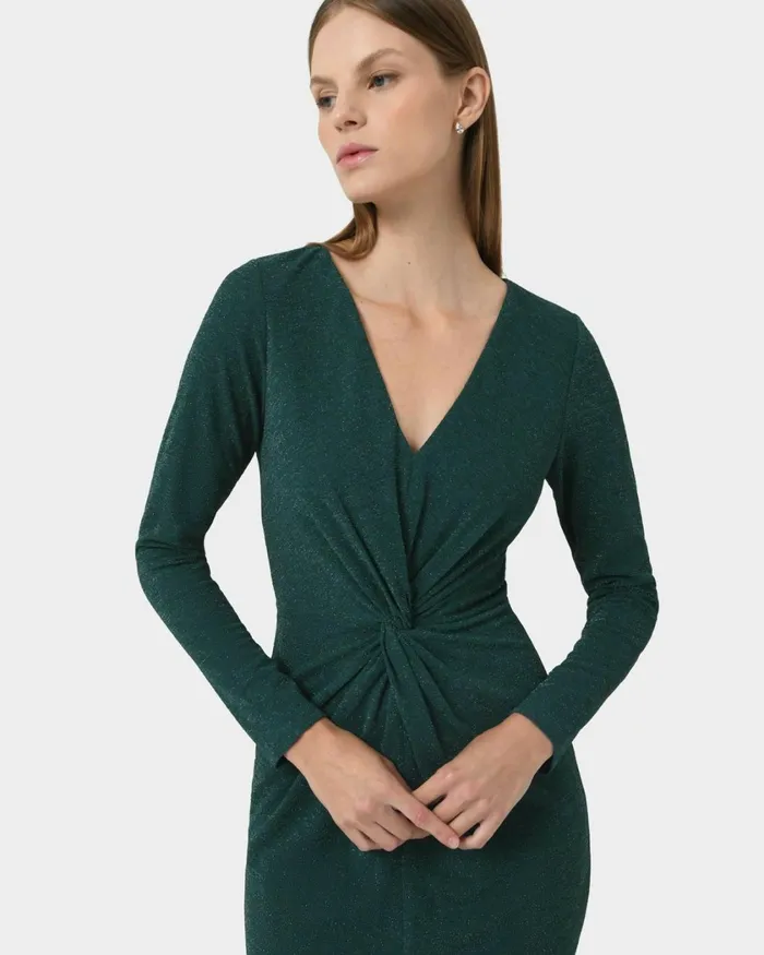 Forcast Giada Twist Knit Glitter Dress Greenblack Women Midi Dresses