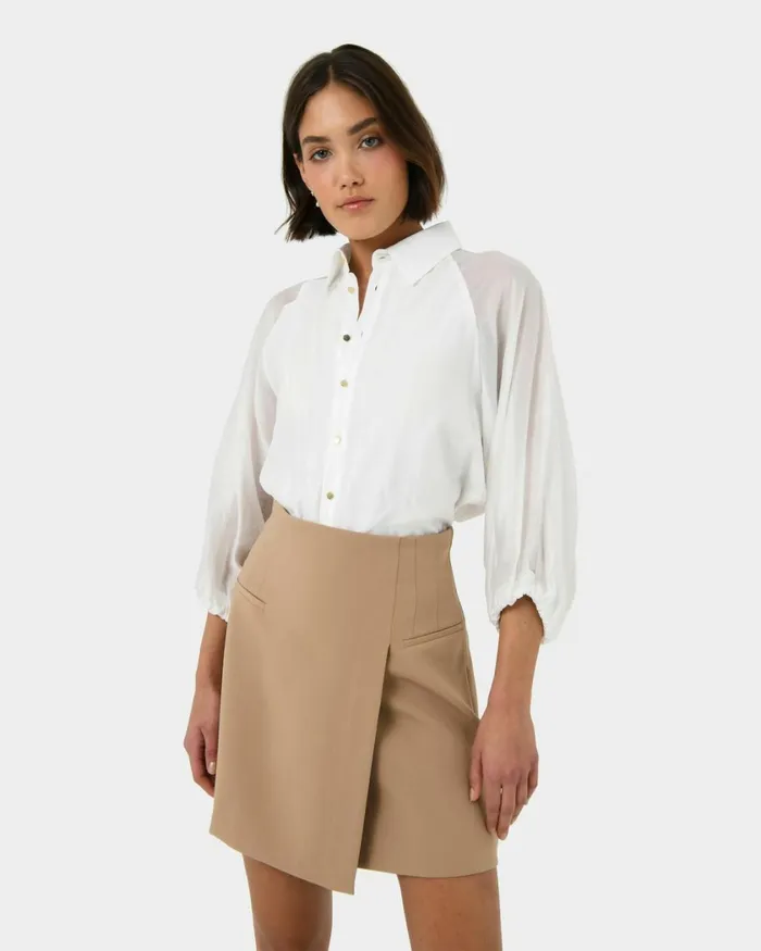 Forcast Giulia Gold Button Blouse Whiteblack Women Long Sleeve Tops