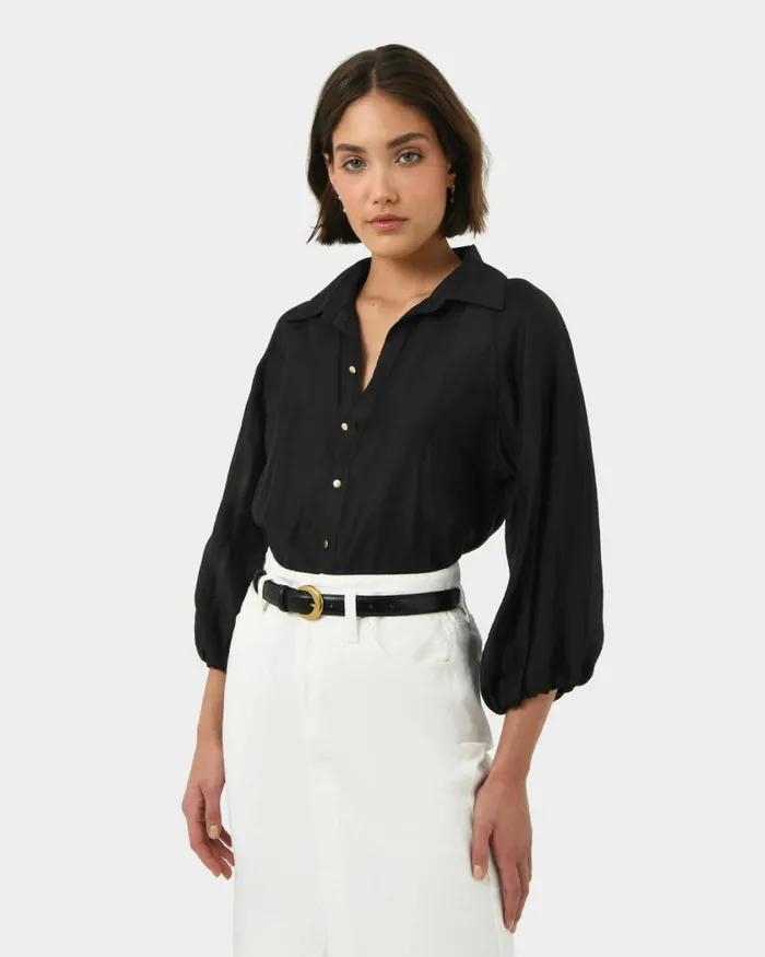 Forcast Giulia Gold Button Blouse Whiteblack Women Long Sleeve Tops