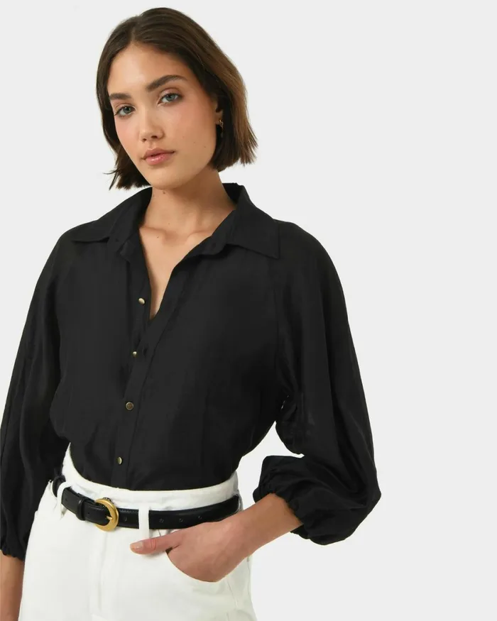 Forcast Giulia Gold Button Blouse Whiteblack Women Long Sleeve Tops