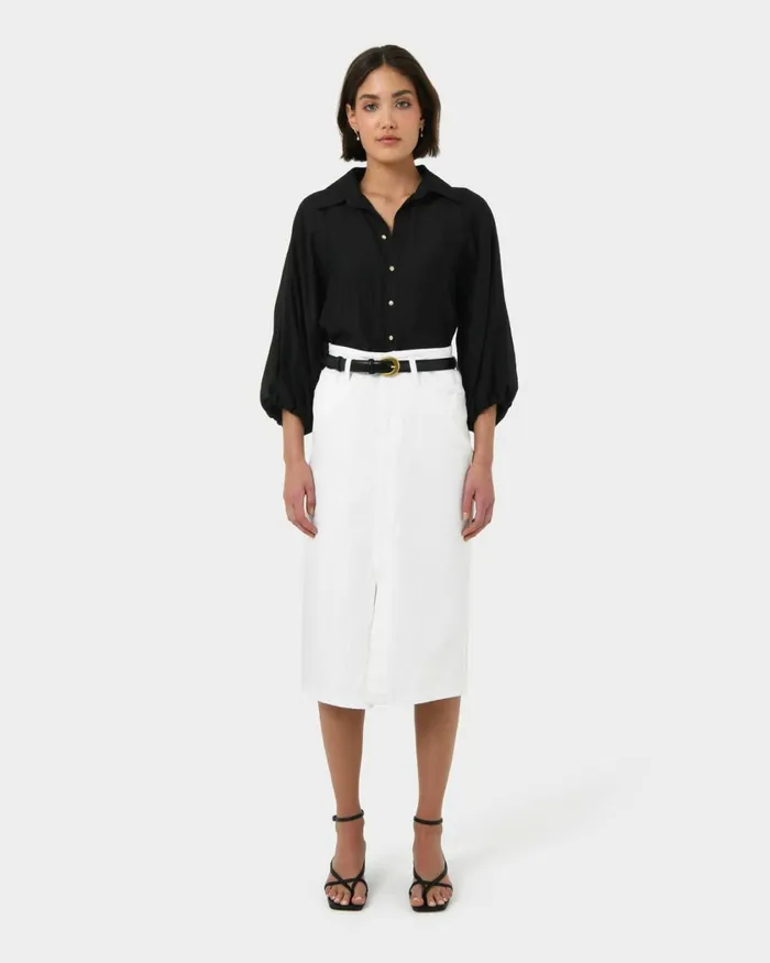 Forcast Giulia Gold Button Blouse Whiteblack Women Long Sleeve Tops