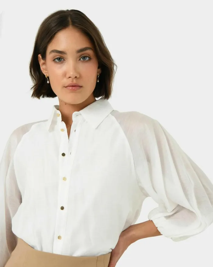 Forcast Giulia Gold Button Blouse Whiteblack Women Long Sleeve Tops