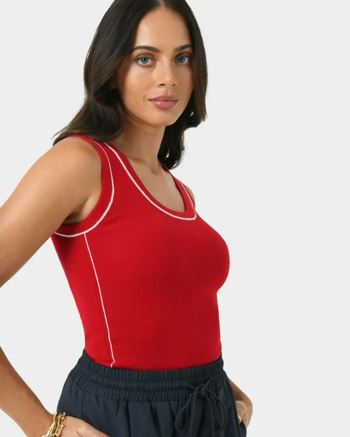 Forcast Gloria Contrast Knit Top Women TShirts and Tops