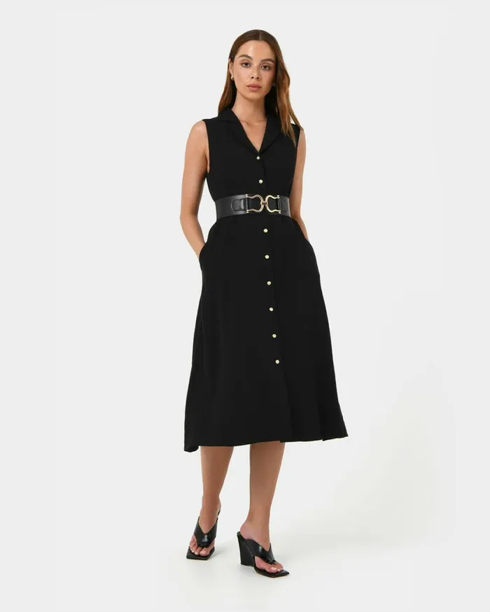 Forcast Goulbury Midi Dress Ivoryblack Women Midi Dresses