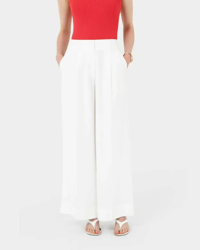 Forcast Goulbury Wide Leg Pants Ivoryblack Women HighWaisted Pants