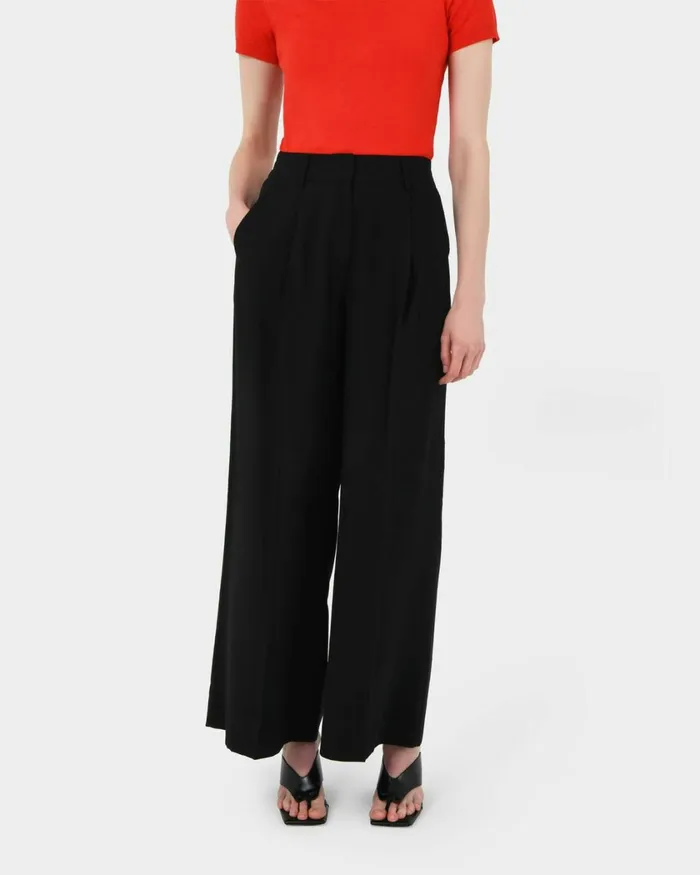 Forcast Goulbury Wide Leg Pants Ivoryblack Women HighWaisted Pants