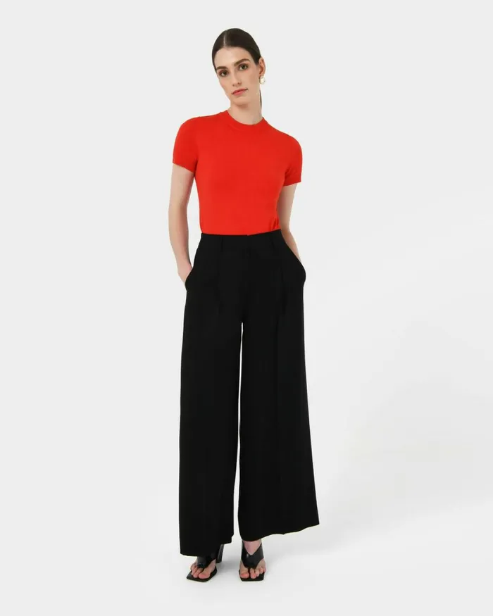 Forcast Goulbury Wide Leg Pants Ivoryblack Women HighWaisted Pants