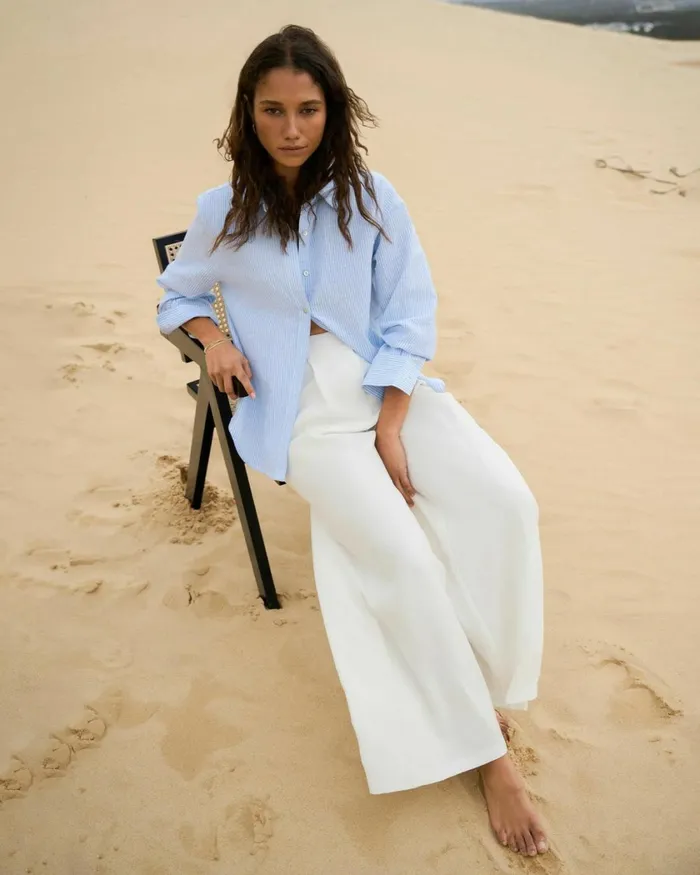 Forcast Goulbury Wide Leg Pants Ivoryblack Women HighWaisted Pants