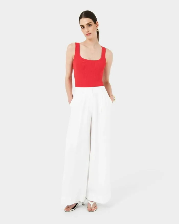Forcast Goulbury Wide Leg Pants Ivoryblack Women HighWaisted Pants