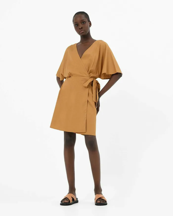 Forcast Greenfield Tie Waist Dress Light Tanivory Women Day Dresses