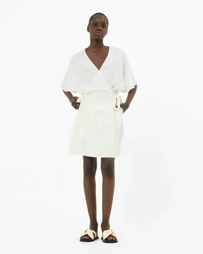 Forcast Greenfield Tie Waist Dress Light Tanivory Women Day Dresses