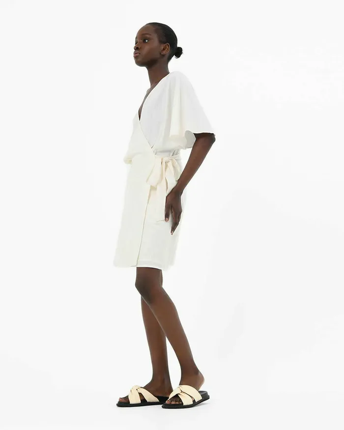 Forcast Greenfield Tie Waist Dress Light Tanivory Women Day Dresses