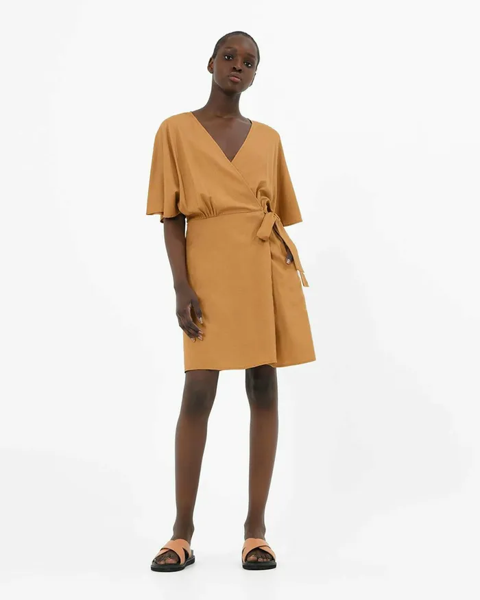 Forcast Greenfield Tie Waist Dress Light Tanivory Women Day Dresses