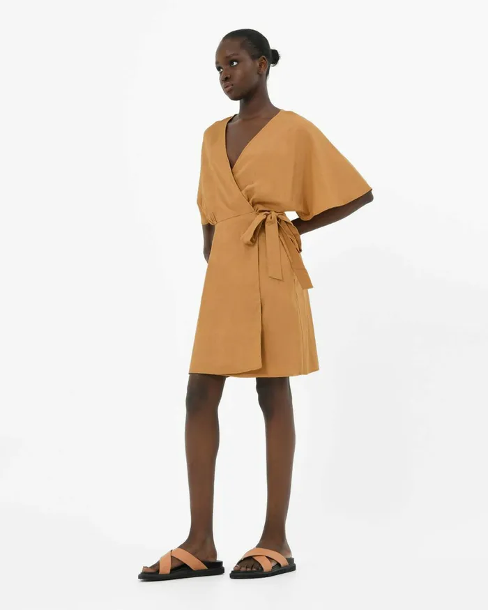 Forcast Greenfield Tie Waist Dress Light Tanivory Women Day Dresses