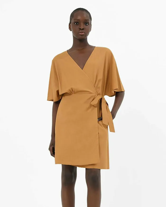 Forcast Greenfield Tie Waist Dress Light Tanivory Women Day Dresses