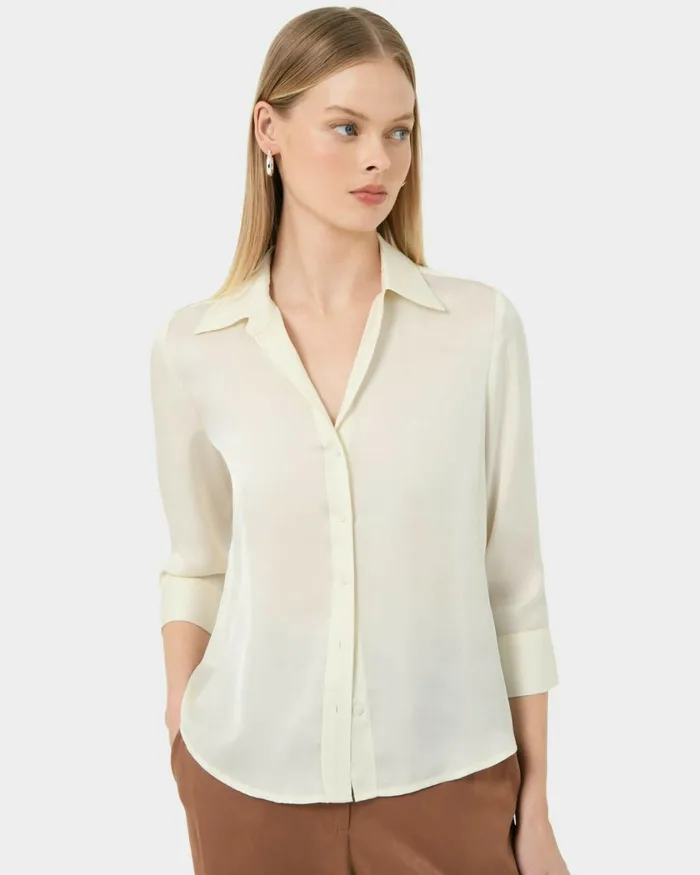 Forcast Hailee 34 Sleeve Satin Blouse Cream Women TShirts and Tops