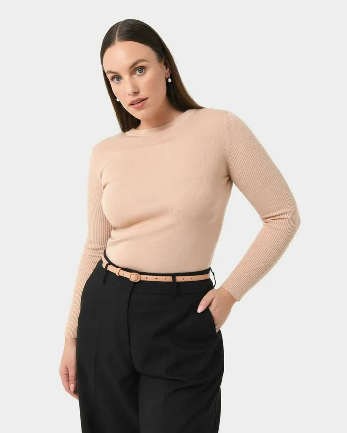 Forcast Hailey Slim Leather Belt Dark Nude Women Belts