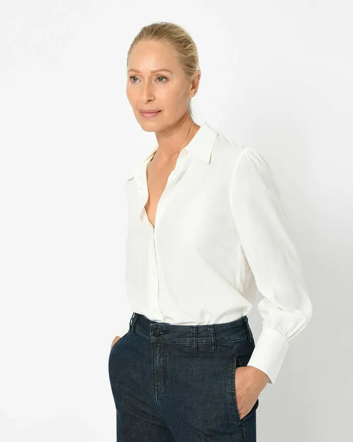 Forcast Hannah Collared Blouse Ivory Women TShirts and Tops