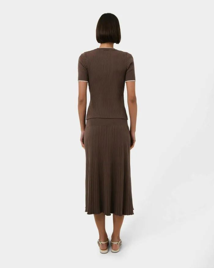 Forcast Hanni Contrast Knit Top Cocoa and Beige Ivory Women TShirts and Tops