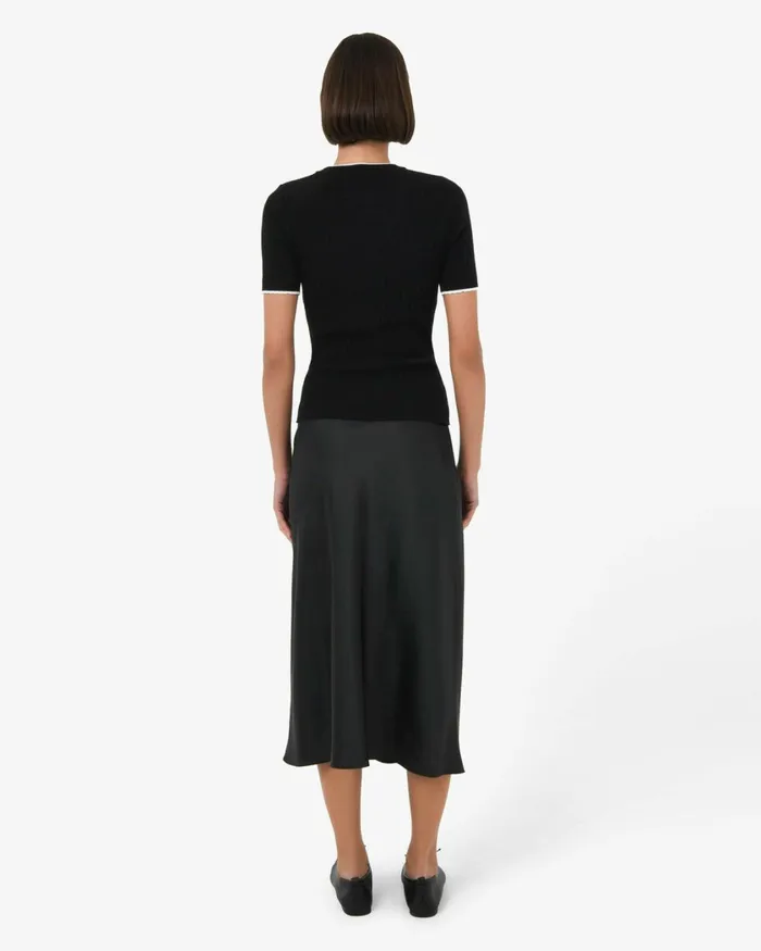 Forcast Hanni Contrast Knit Top Cocoa and Beige Ivory Women TShirts and Tops