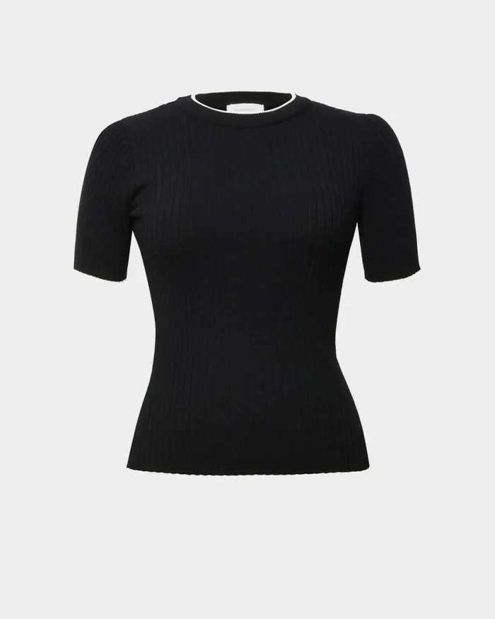 Forcast Hanni Contrast Knit Top Cocoa and Beige Ivory Women TShirts and Tops