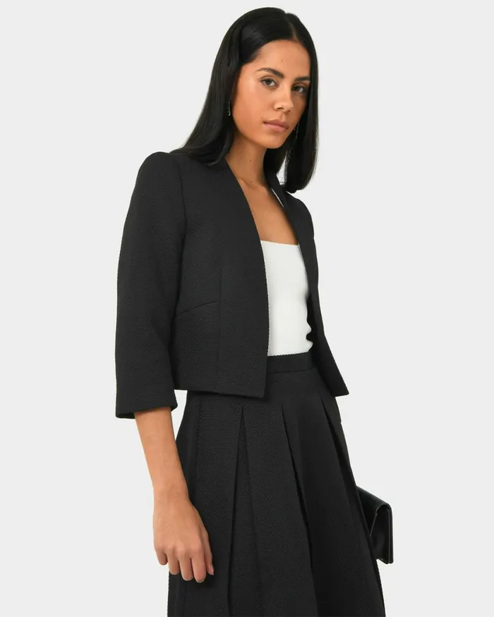 Forcast Harriet Jacquard Crop Jacket Black Women Jackets and Blazers