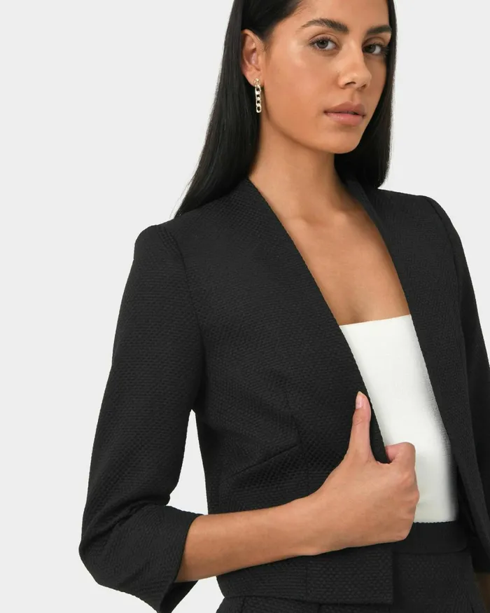Forcast Harriet Jacquard Crop Jacket Black Women Jackets and Blazers