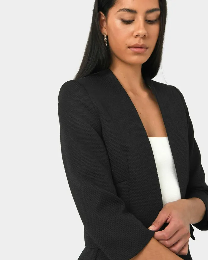 Forcast Harriet Jacquard Crop Jacket Black Women Jackets and Blazers