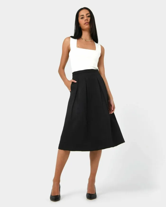 Forcast Harriet Jacquard Skirt Black Women Midi and Maxi Skirts