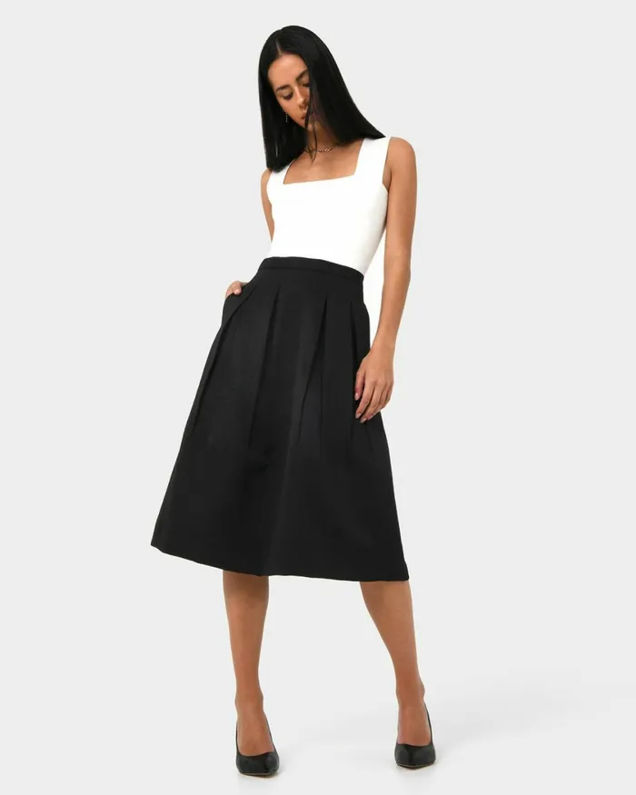 Forcast Harriet Jacquard Skirt Black Women Midi and Maxi Skirts