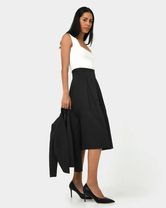 Forcast Harriet Jacquard Skirt Black Women Midi and Maxi Skirts