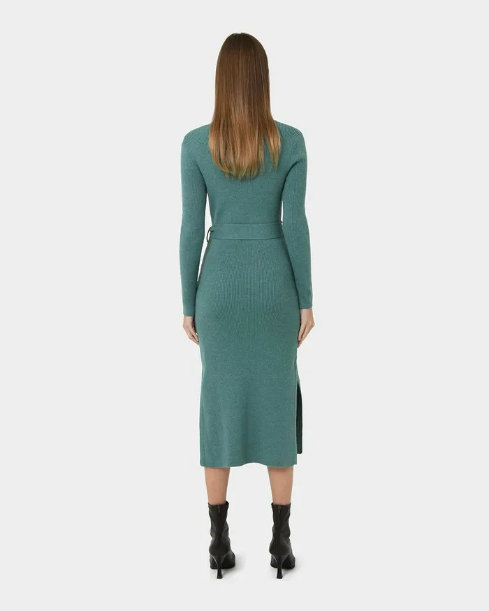 Forcast Harriet Tie Waist Knit Dress Olive Khakibalsam Women Midi Dresses