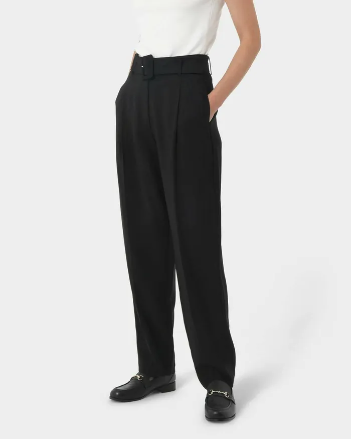 Forcast Hazel Belted Tapered Pant Black Women HighWaisted Pants
