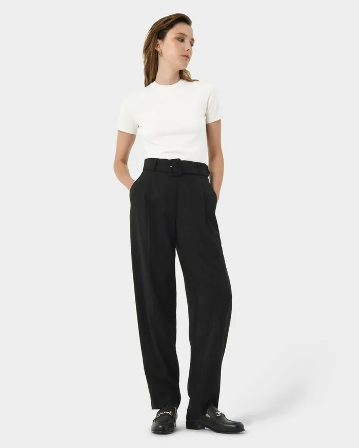 Forcast Hazel Belted Tapered Pant Black Women HighWaisted Pants