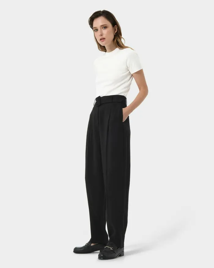 Forcast Hazel Belted Tapered Pant Black Women HighWaisted Pants