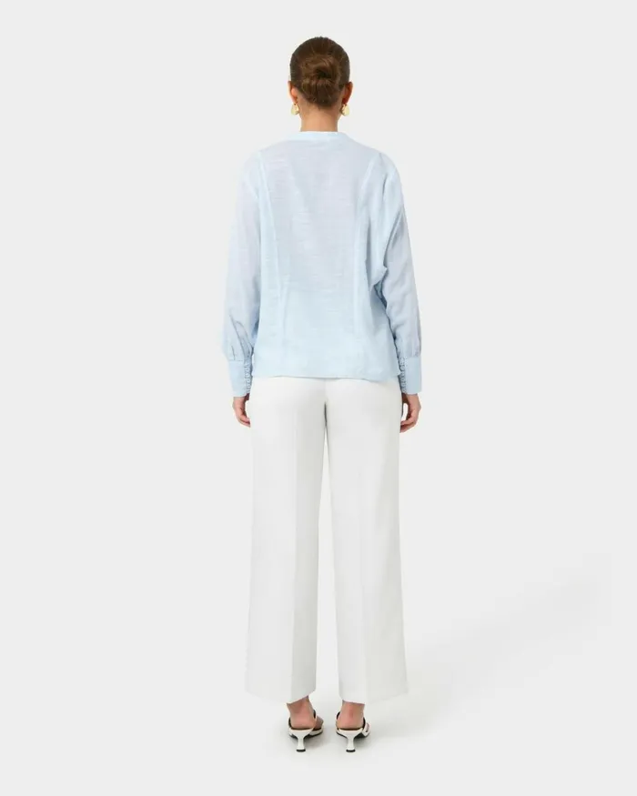 Forcast Helena Draped Sleeve Blouse Pastel Blue Women Long Sleeve Tops