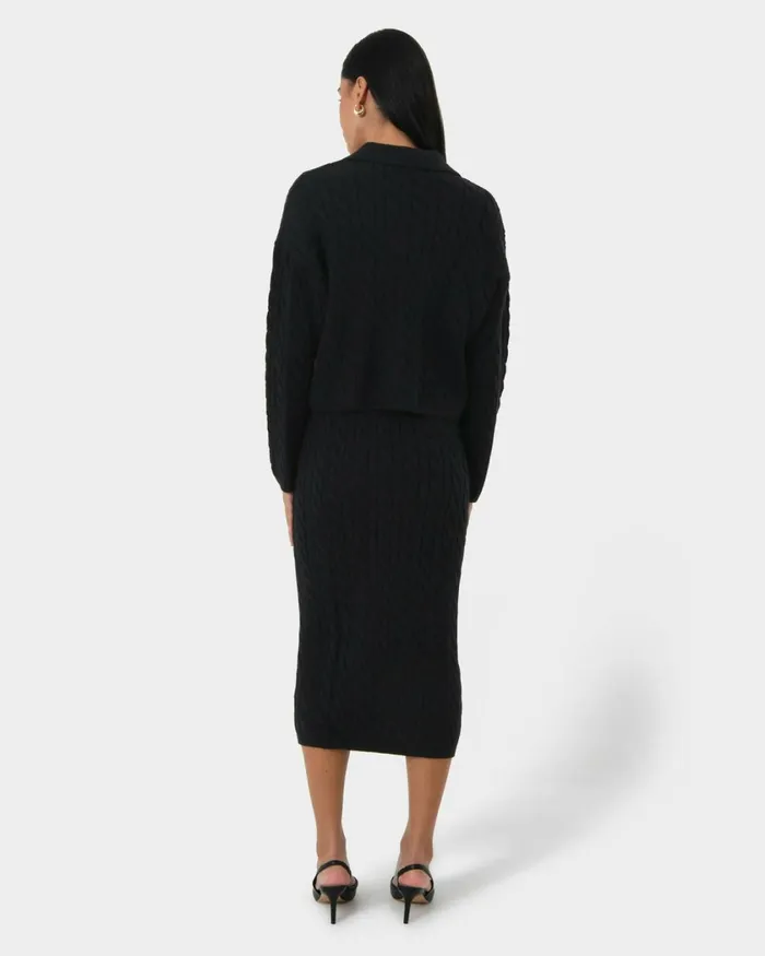 Forcast Honesty Cable Midi Knit Skirt Camelblack Women Midi and Maxi Skirts