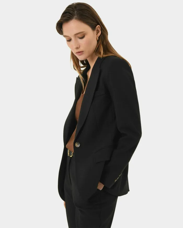 Forcast Hunter Single Breasted Blazer Black Women Jackets and Blazers