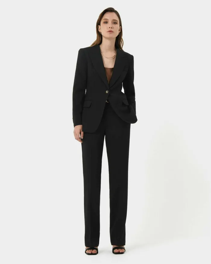 Forcast Hunter Single Breasted Blazer Black Women Jackets and Blazers