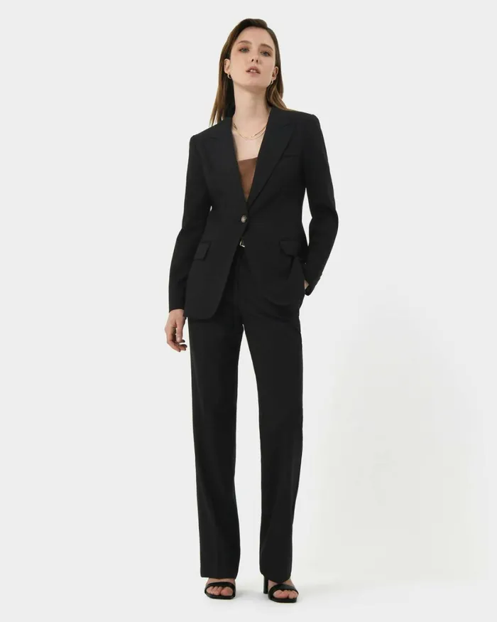 Forcast Hunter Single Breasted Blazer Black Women Jackets and Blazers