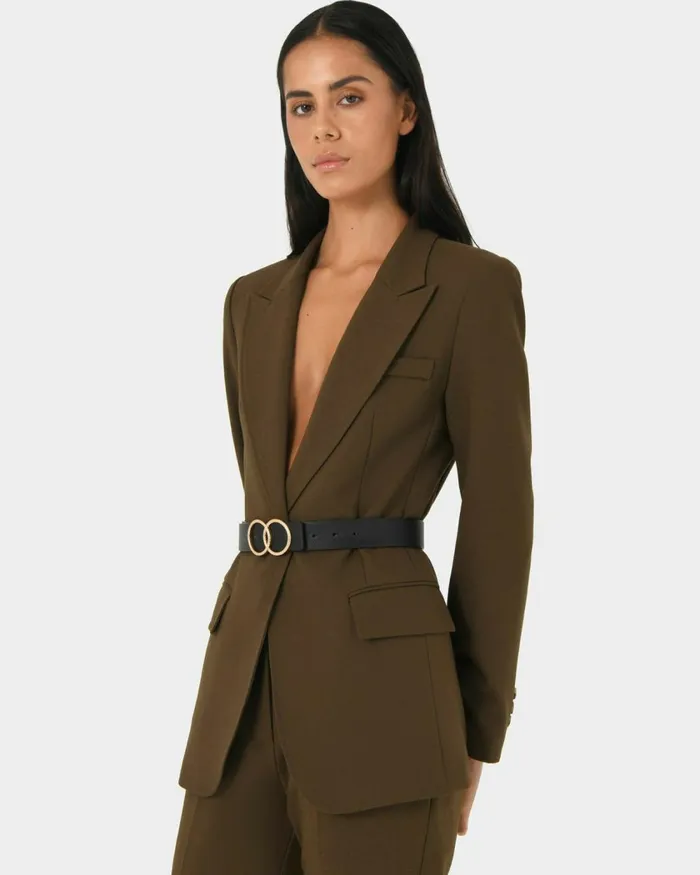Forcast Hunter Single Breasted Blazer Gold Khaki Women Jackets and Blazers