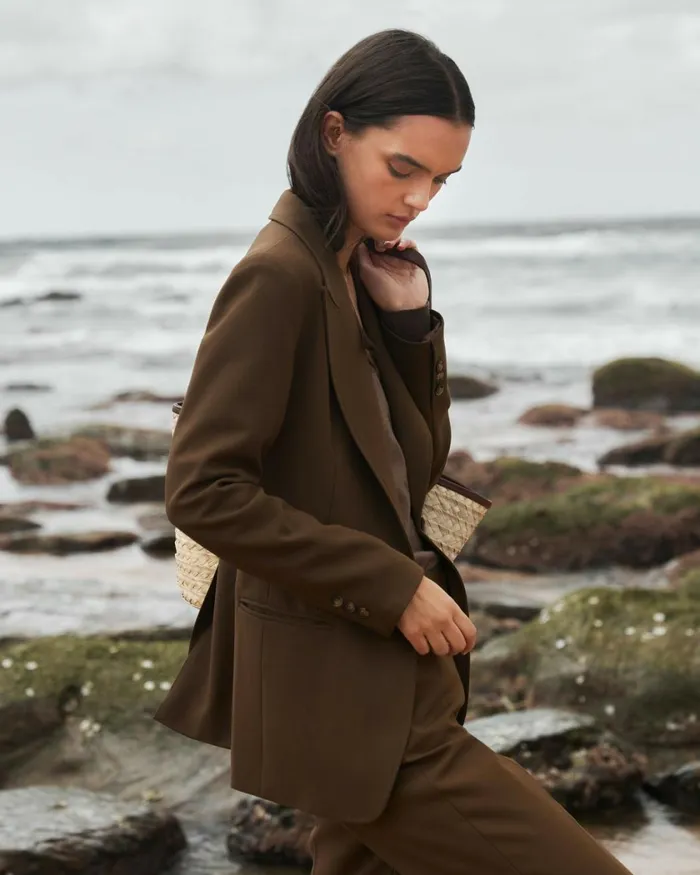Forcast Hunter Single Breasted Blazer Gold Khaki Women Jackets and Blazers