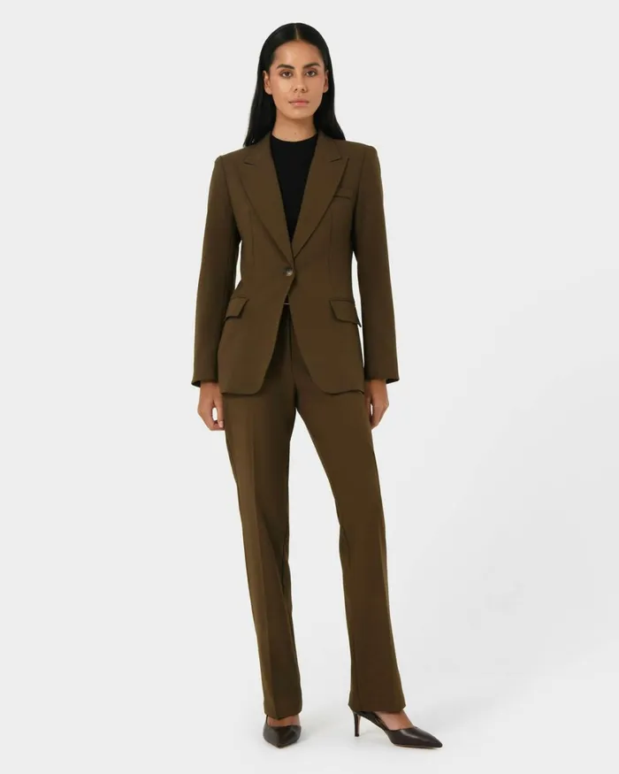 Forcast Hunter Single Breasted Blazer Gold Khaki Women Jackets and Blazers