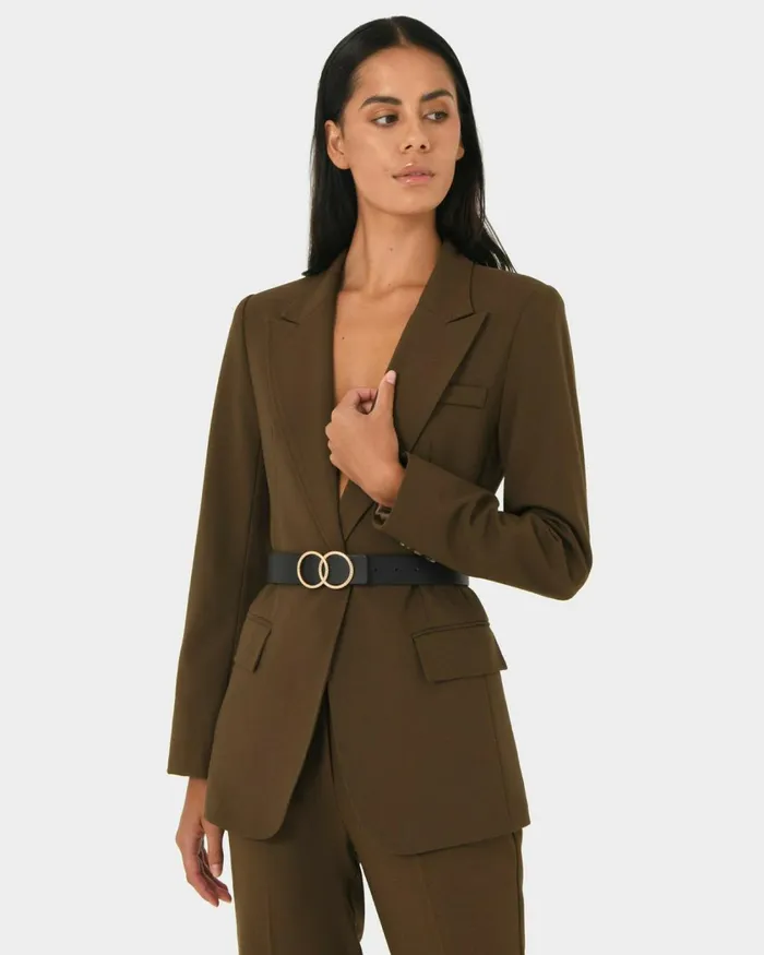 Forcast Hunter Single Breasted Blazer Gold Khaki Women Jackets and Blazers