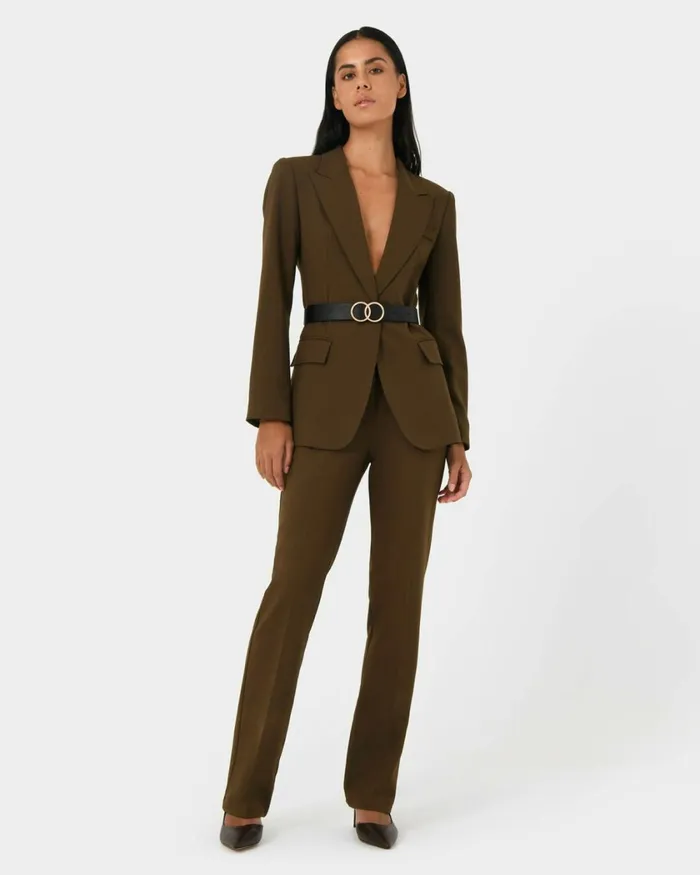 Forcast Hunter Single Breasted Blazer Gold Khaki Women Jackets and Blazers